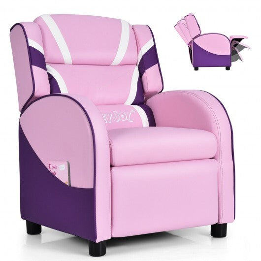 Kids Leather Recliner Chair with Side Pockets-Pink - Minihomy
