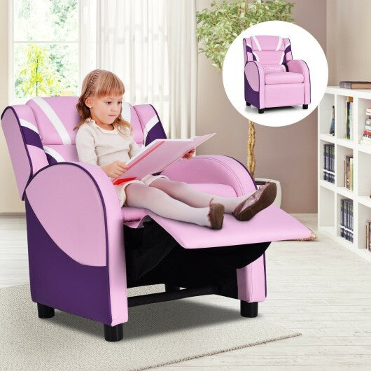 Kids Leather Recliner Chair with Side Pockets-Pink - Minihomy