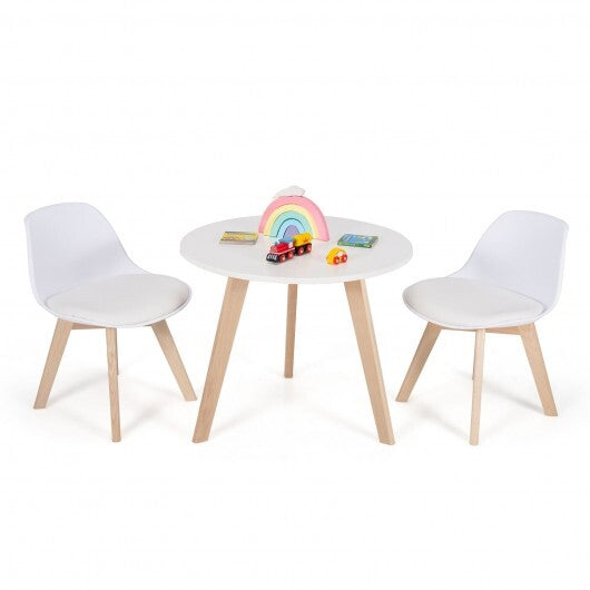 Modern Kids Activity Play Table and 2 Chairs Set with Beech Leg Cushion-White - Color: White - Minihomy