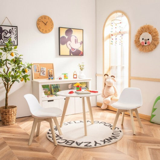 Modern Kids Activity Play Table and 2 Chairs Set with Beech Leg Cushion-White - Color: White - Minihomy