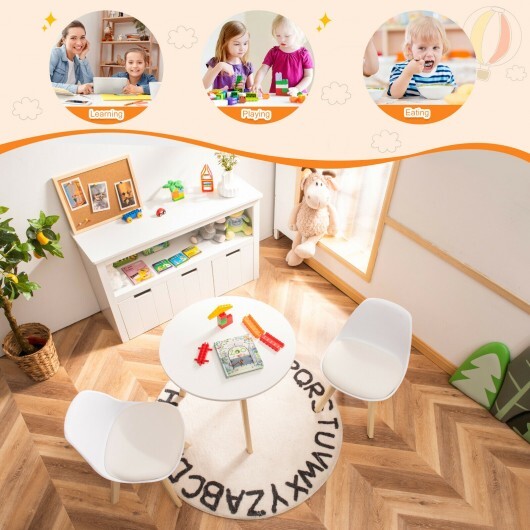 Modern Kids Activity Play Table and 2 Chairs Set with Beech Leg Cushion-White - Color: White - Minihomy