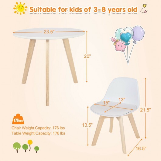 Modern Kids Activity Play Table and 2 Chairs Set with Beech Leg Cushion-White - Color: White - Minihomy