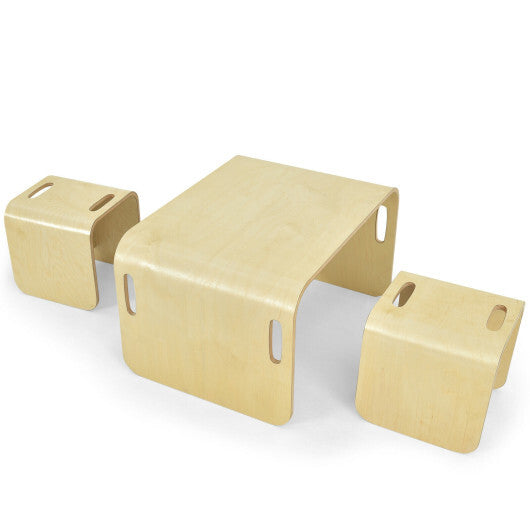 3 Pieces Kids Wooden Table and Chair Set  - Color: Natural - Minihomy