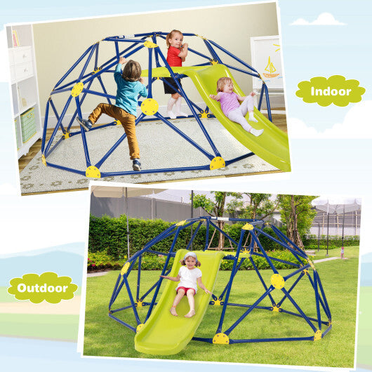 Kids Climbing Dome with Slide and Fabric Cushion for Garden Yard-Blue - Color: Multicolor - Minihomy