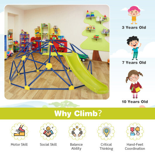 Kids Climbing Dome with Slide and Fabric Cushion for Garden Yard-Blue - Color: Multicolor - Minihomy