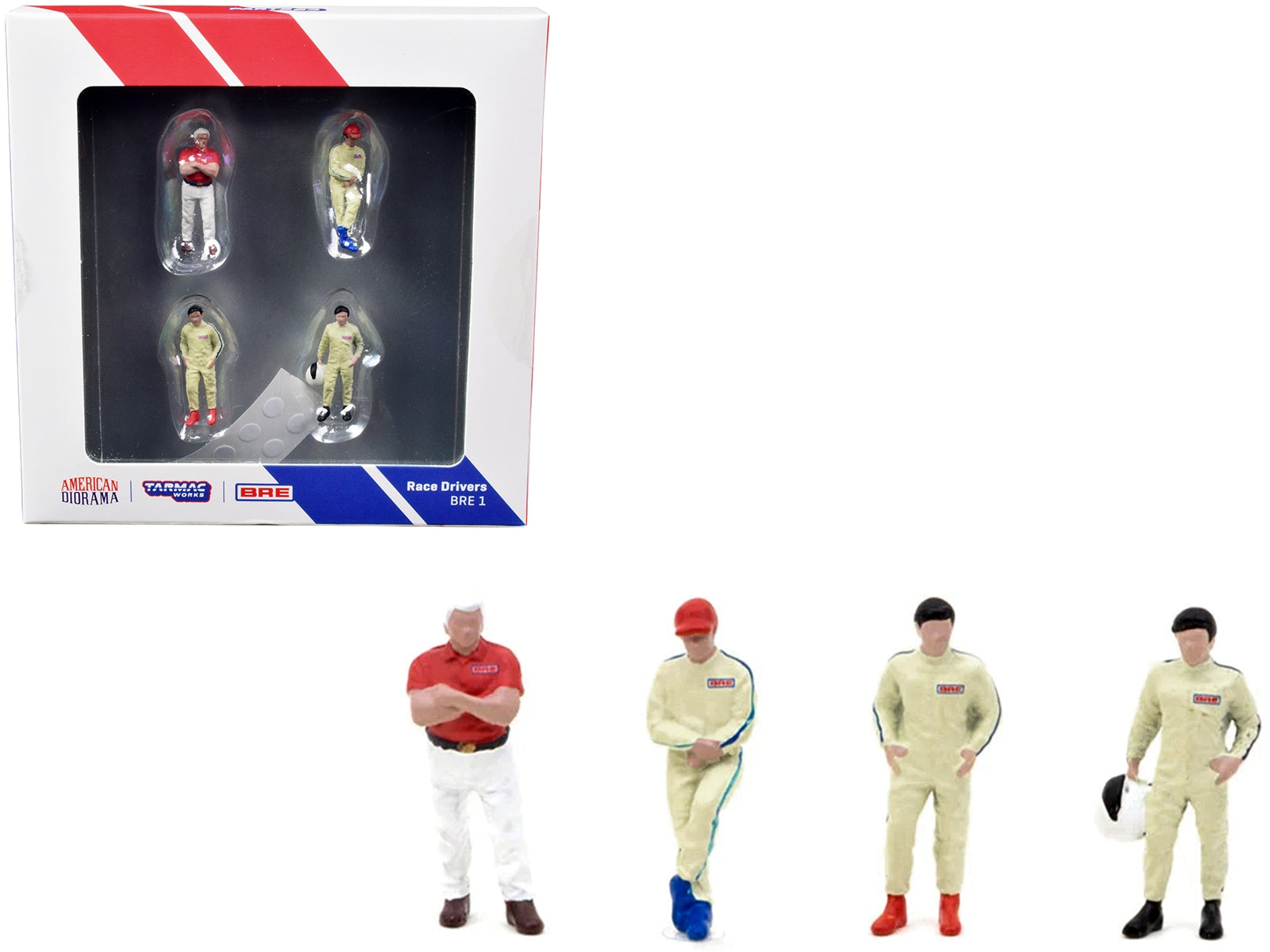 "Race Drivers" 4 Piece Diecast Figure Set "BRE" for 1/64 Scale Models by Tarmac Works & American Diorama - Minihomy
