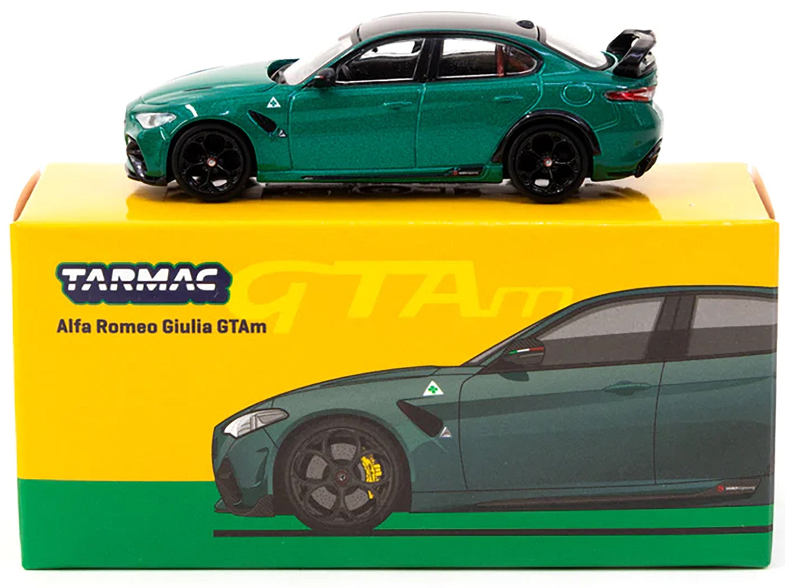 Alfa Romeo Giulia GTAm Green Metallic with Black Top "Global64" Series 1/64 Diecast Model by Tarmac Works - Minihomy