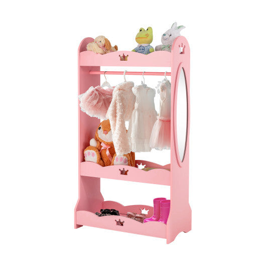 Kids Pretend Costume Closet with Mirror-Pink - Minihomy