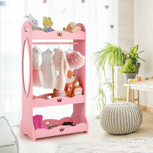 Kids Pretend Costume Closet with Mirror-Pink - Minihomy