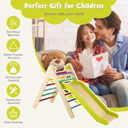 2-in-1 Wooden Triangle Climber Set with Gradient Adjustable Slide-Multicolor - Color: Multicolor - Minihomy