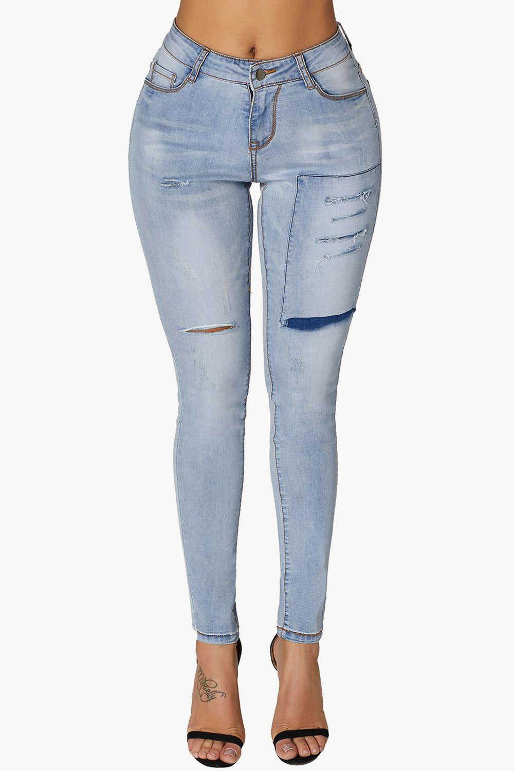 Acid Wash Ripped Skinny Jeans - Minihomy