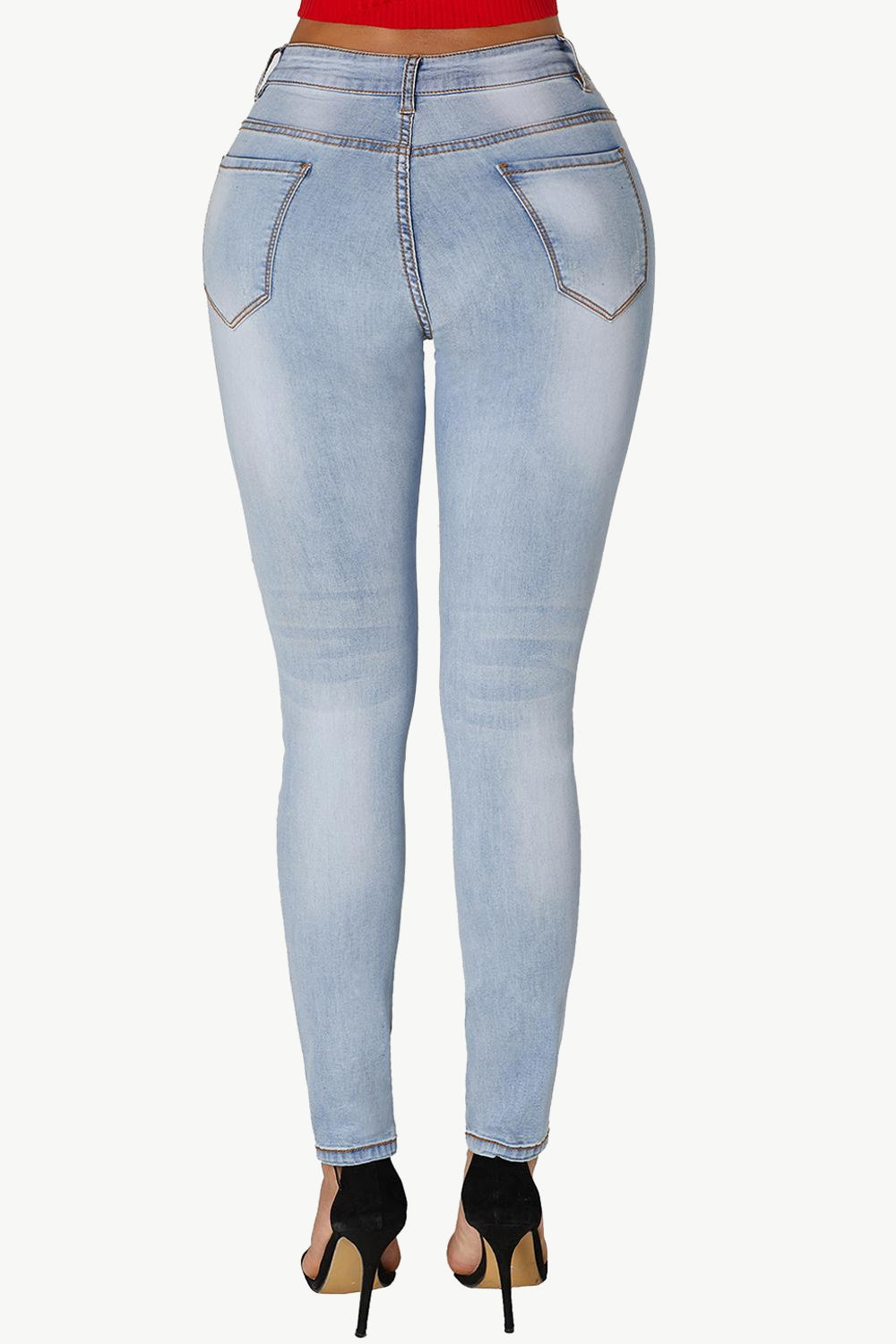 Acid Wash Ripped Skinny Jeans - Minihomy