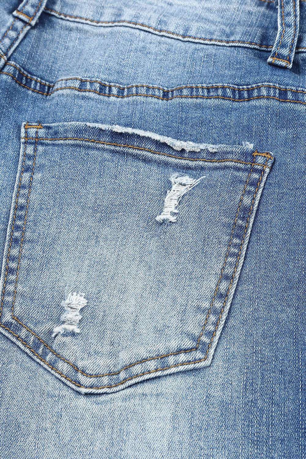 Floral Graphic Patchwork Distressed Jeans - Minihomy