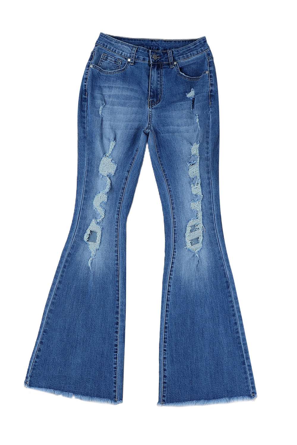 Distressed Frayed Hem Flare Jeans - Minihomy