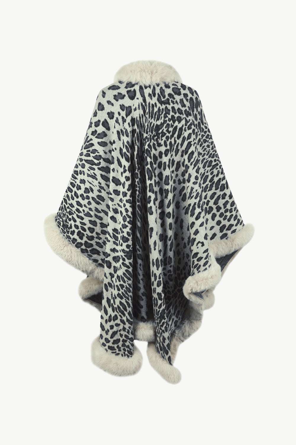 Animal Print Faux Fur Trim Poncho Jacket - Minihomy