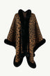 Animal Print Faux Fur Trim Poncho Jacket - Minihomy