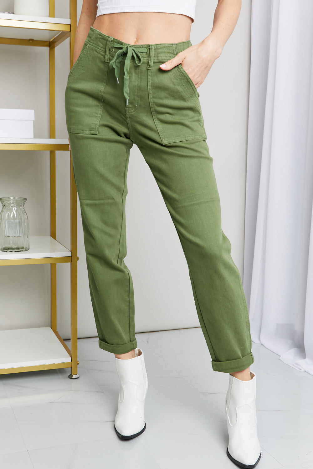Judy Blue Full Size Drawstring Waist Pocket Jeans - Minihomy