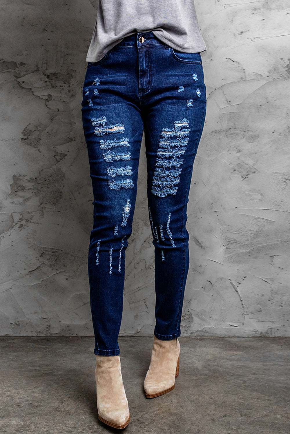 Mid-Rise Waist Distressed Skinny Jeans - Minihomy