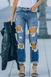 Distressed Frayed Trim Straight Leg Jeans - Minihomy