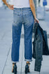 Distressed Frayed Trim Straight Leg Jeans - Minihomy
