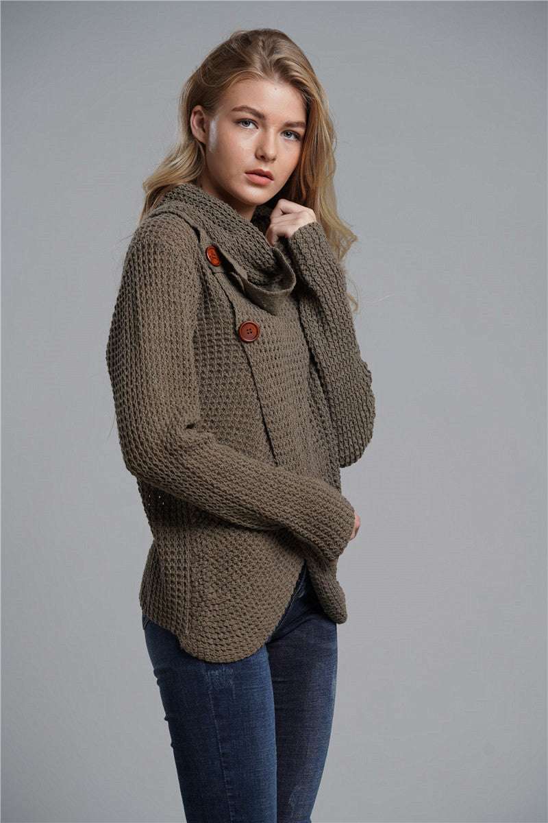 Button Detail Tulip Hem Waffle Knit Sweater - Minihomy