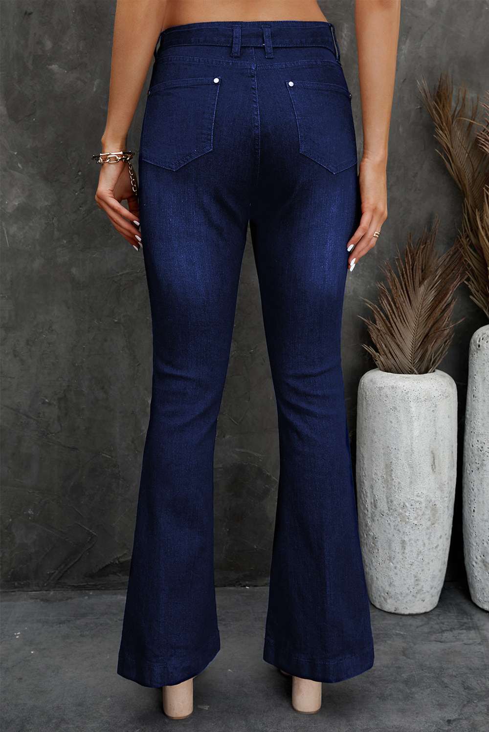 Belted Bell Bottom Jeans - Minihomy