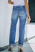 Distressed Frayed Trim Straight Leg Jeans - Minihomy