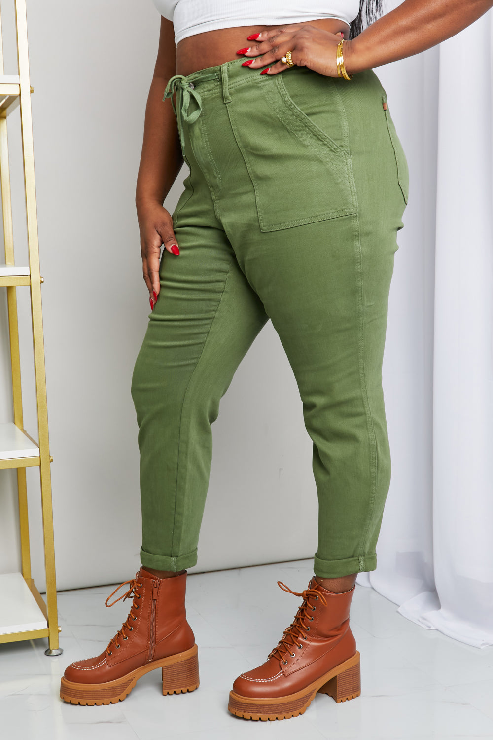 Judy Blue Full Size Drawstring Waist Pocket Jeans - Minihomy