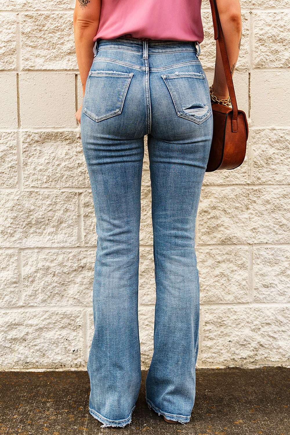 High-Rise Waist Distressed Flare Jeans - Minihomy