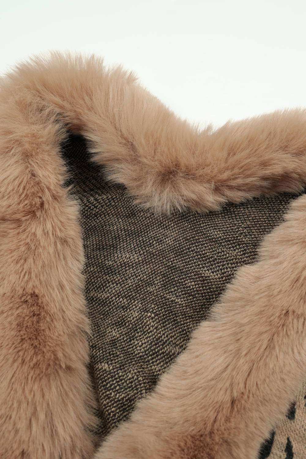 Animal Print Faux Fur Trim Poncho Jacket - Minihomy