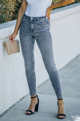 Ankle-Length Skinny Jeans with Pockets - Minihomy