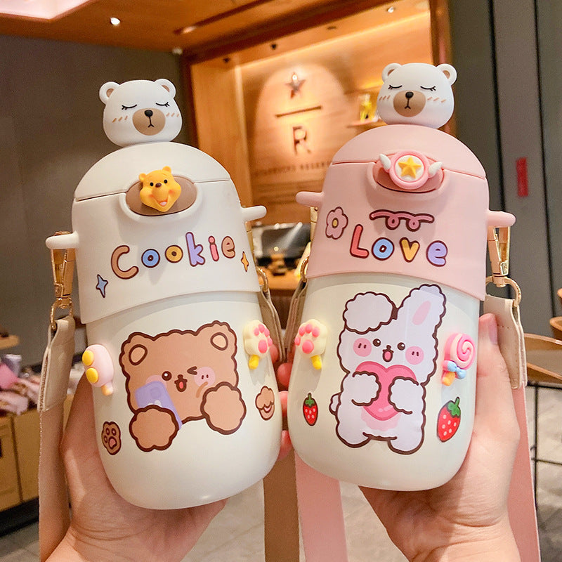 Children's Cup Female Portable Straw Can Be Messenger Water Bottle Outdoor - Minihomy