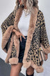 Animal Print Faux Fur Trim Poncho Jacket - Minihomy