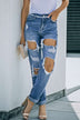 Distressed Frayed Trim Straight Leg Jeans - Minihomy