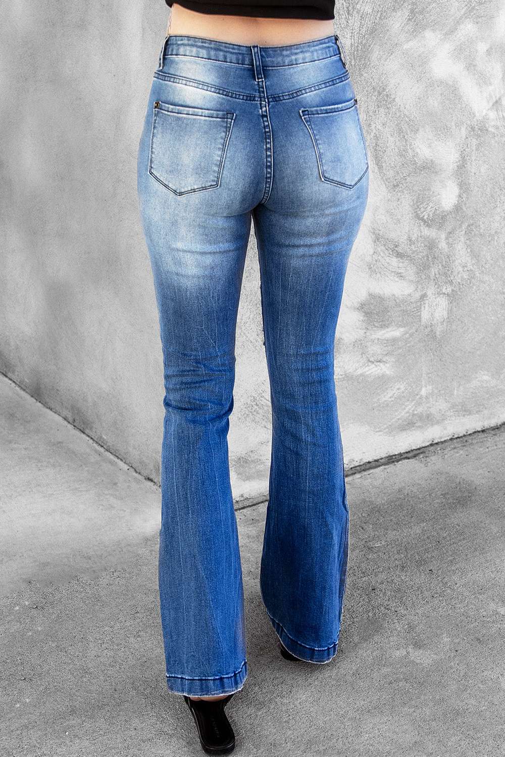 Distressed Flare Leg Jeans with Pockets - Minihomy
