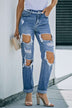 Distressed Frayed Trim Straight Leg Jeans - Minihomy