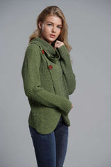 Button Detail Tulip Hem Waffle Knit Sweater - Minihomy