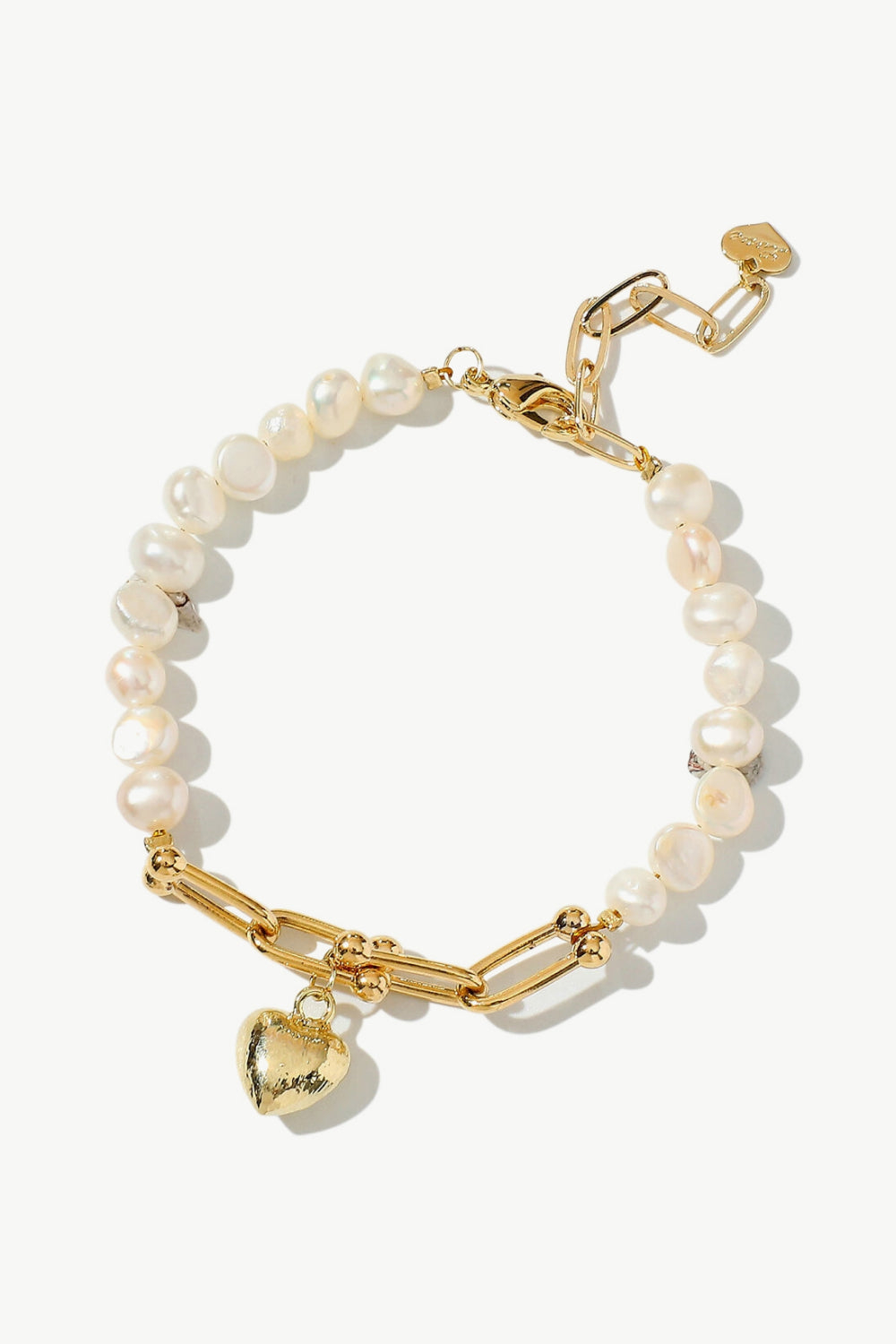 14K Gold Plated Heart Charm Pearl Bracelet - Minihomy