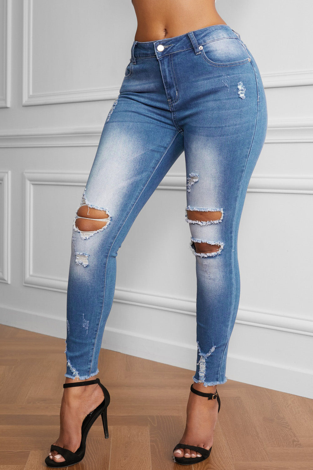 Faded Mid High Rise Jeans - Minihomy