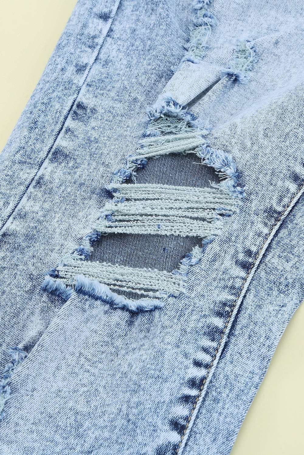Acid Wash Belted Button Fly Distressed Jeans - Minihomy