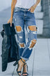Distressed Frayed Trim Straight Leg Jeans - Minihomy
